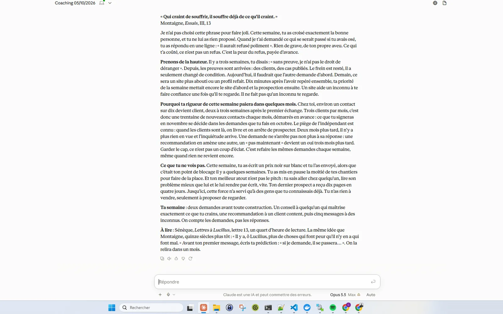 Le message du coach du lundi&nbsp;: une citation, la lecture de ta semaine, ta semaine à venir, une lecture